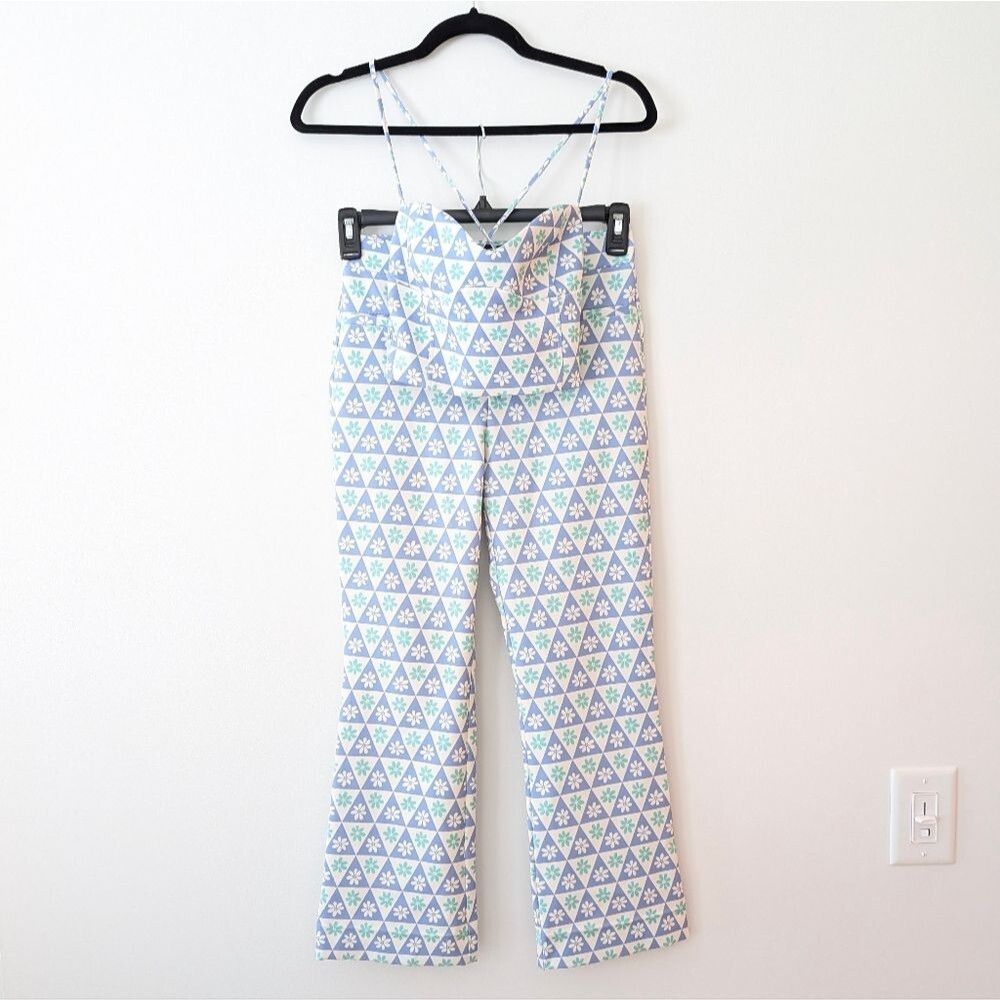Zara cropped top 60's mod pants set with floral pop art vibe.
